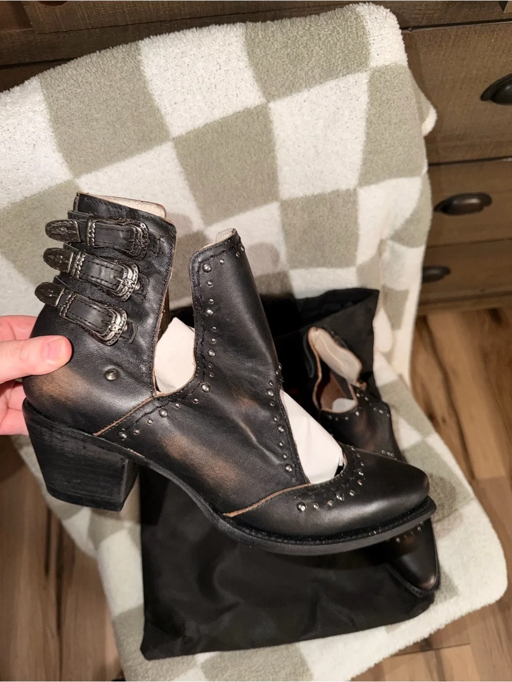 freebird Black Leather Cutout Ankle Booties